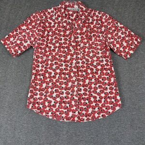 CABIN CREEK WOMENS VTG WHITE RED BLUE APPLE PRINT BUTTON FRONT SHIRT SZ S